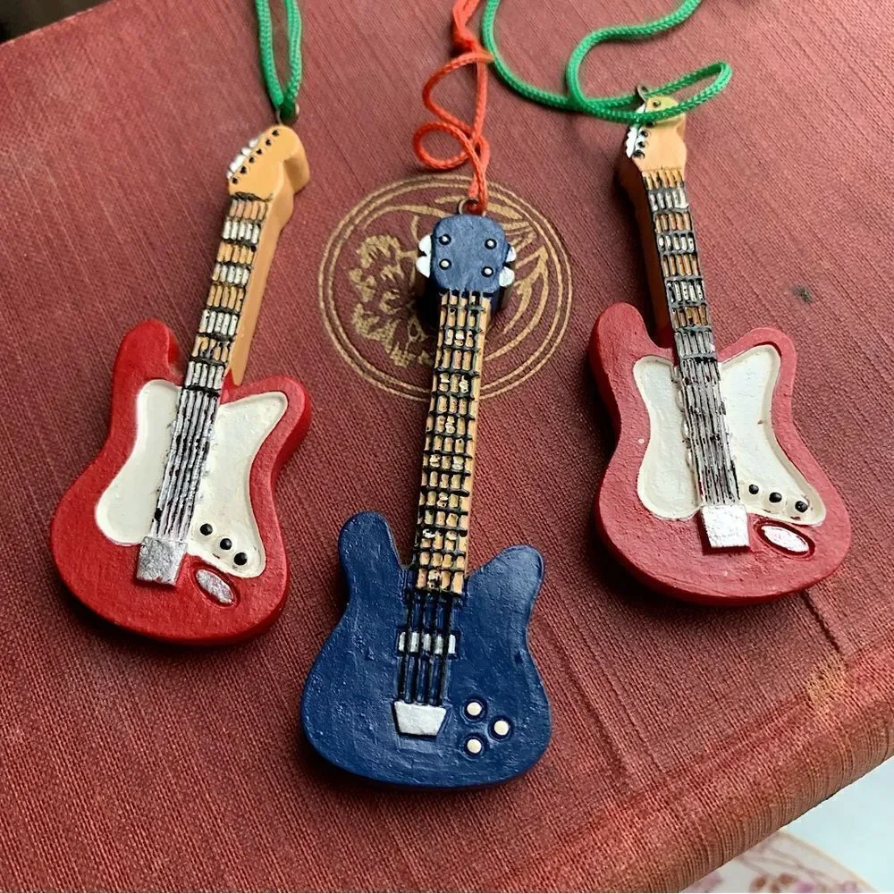Wooden Guitar Christmas Ornaments